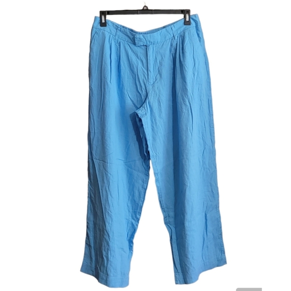 A New Day High Rise Linen Wide Leg Fluid pants Blue - Picture 4 of 13